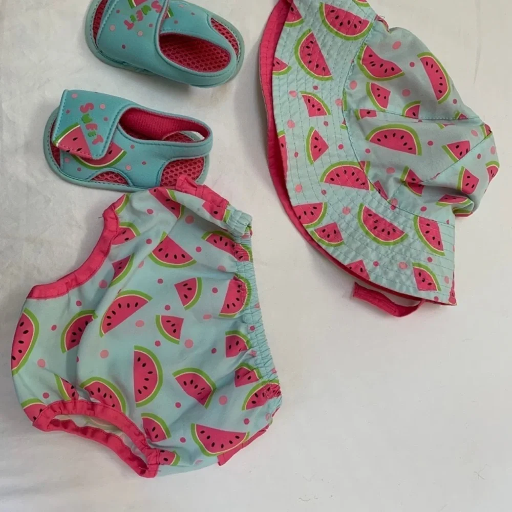 Infant hat, bloomers, sandals